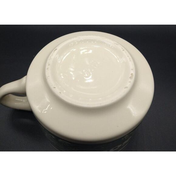 VTG USA Pottery Vegetable Soup Mug Bowl Green Transferware Handled Stoneware Cup - Picture 7 of 8